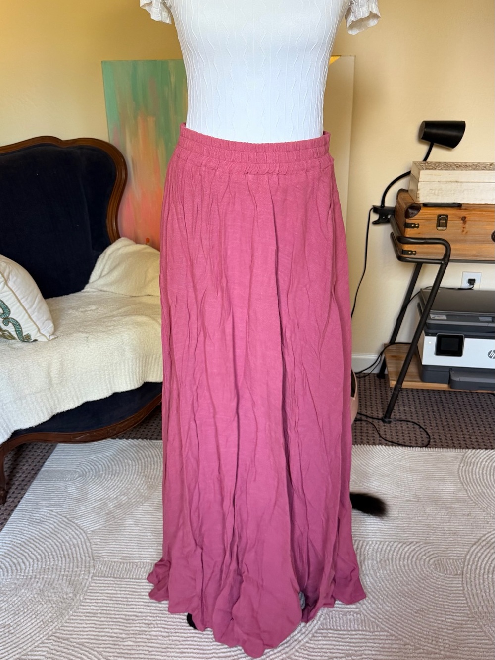 Dusty Rose Maxi Skirt with Elastic Waistband